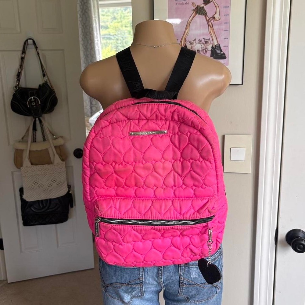 Y2K 2000s Betsey Johnson Hot Pink quilted Heart Backpack